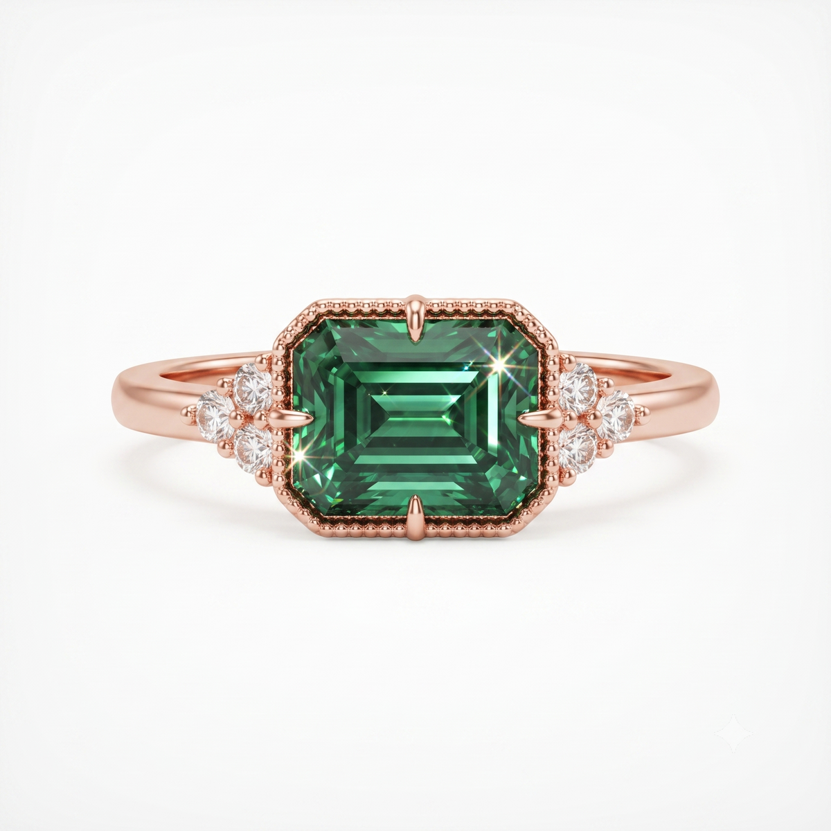 Blue Green Emerald Cut Lab-Grown Engagement Ring
