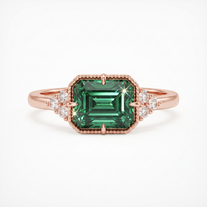 Blue Green Emerald Cut Lab-Grown Engagement Ring