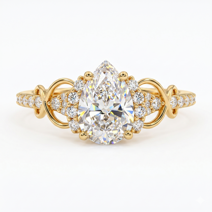 1.0 CT Pear Shape Natural Diamond Engagement Ring