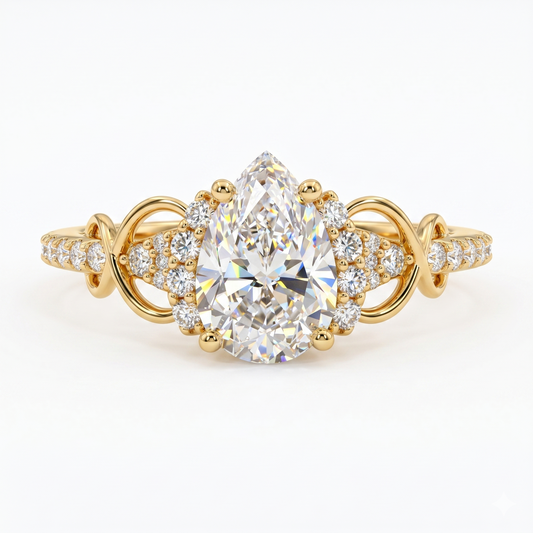 1.0 CT Pear Shape Natural Diamond Engagement Ring