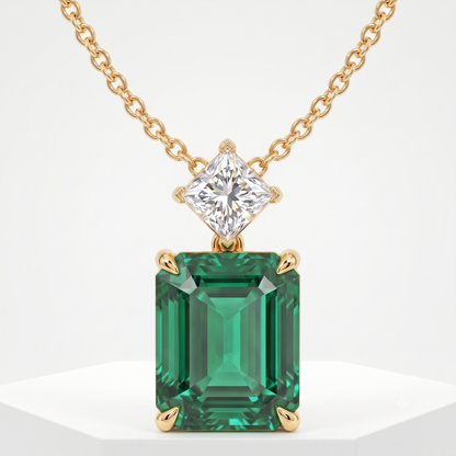 5 Ct Emerald Cut Green Gemstone Lab Grown Diamond Necklace