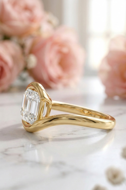 2 CT Emerald Cut Lab Diamond Bypass Engagement Ring
