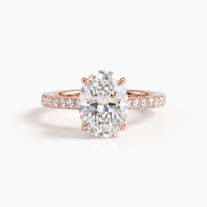 1.00 Ct Oval Cut Lab Grown Diamond Hidden Halo Engagement Ring | 1.12 Ct Total | 14K Gold