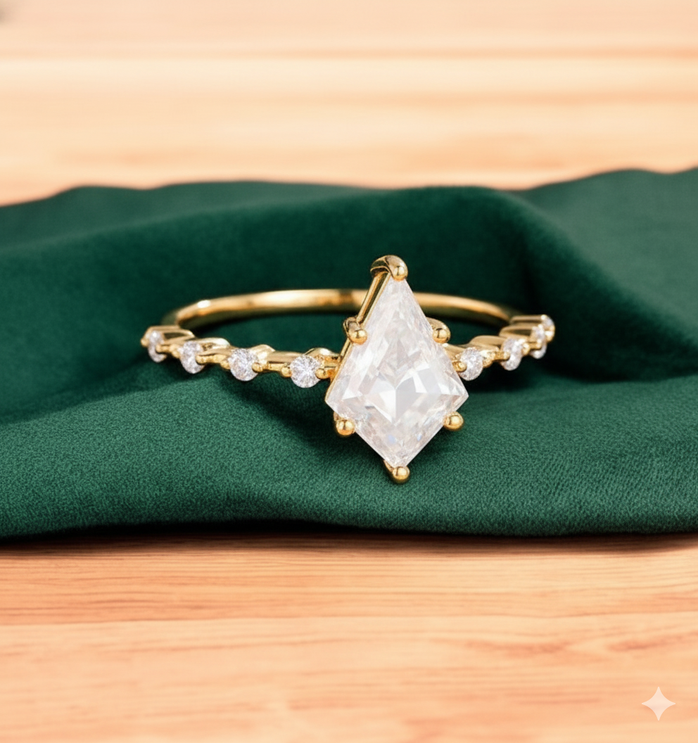 1.120 ct Kite Cut Lab Grown Diamond Engagement Ring • Unique Rose Gold Vintage Bridal Ring