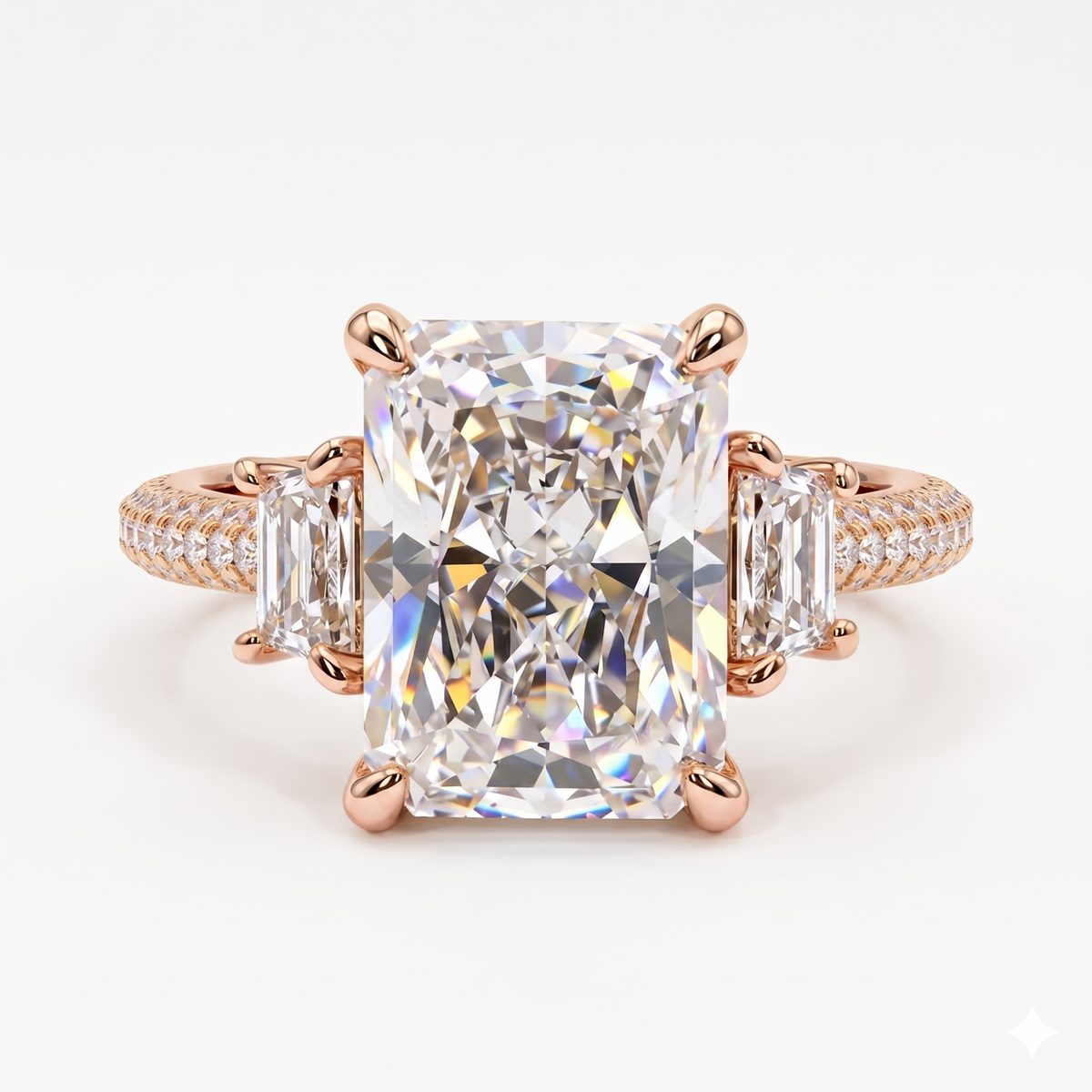 3.60 ct Radiant Cut Three Stones Hidden Halo Diamond Engagement Ring