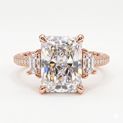 3.60 ct Radiant Cut Three Stones Hidden Halo Diamond Engagement Ring