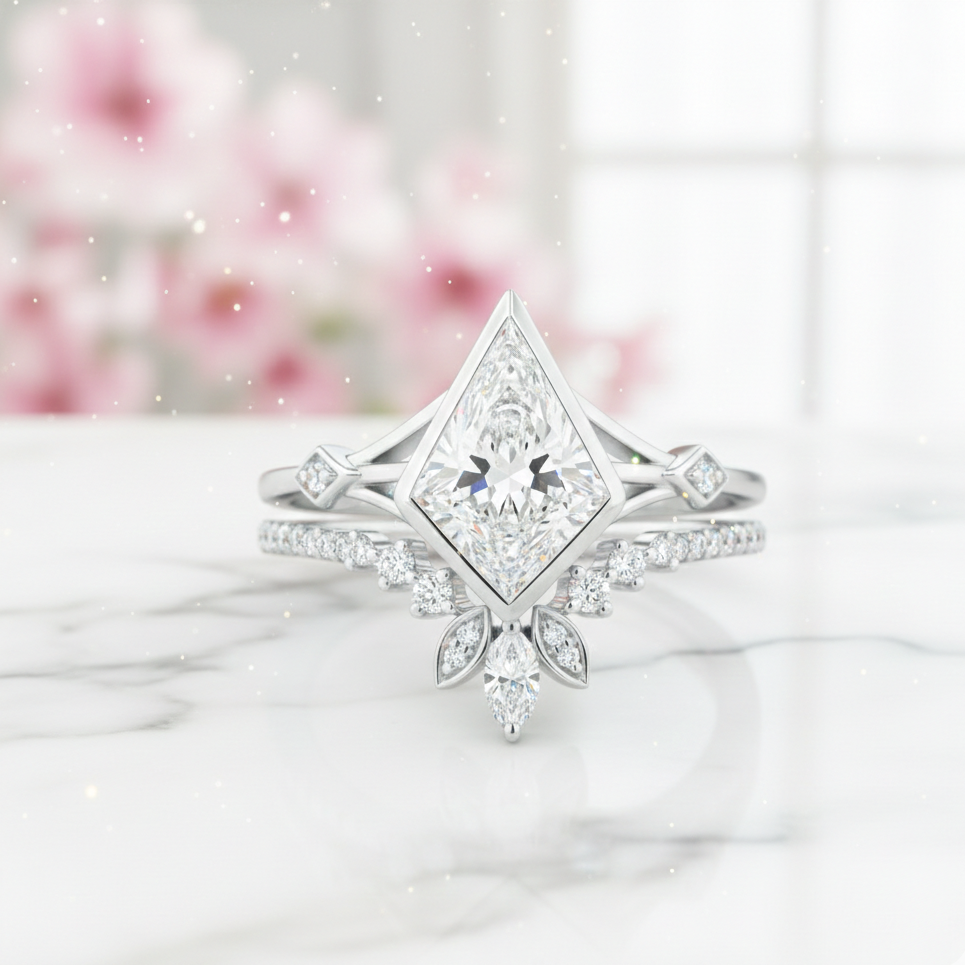 1.860ct Kite Cut Moissanite Engagement Ring