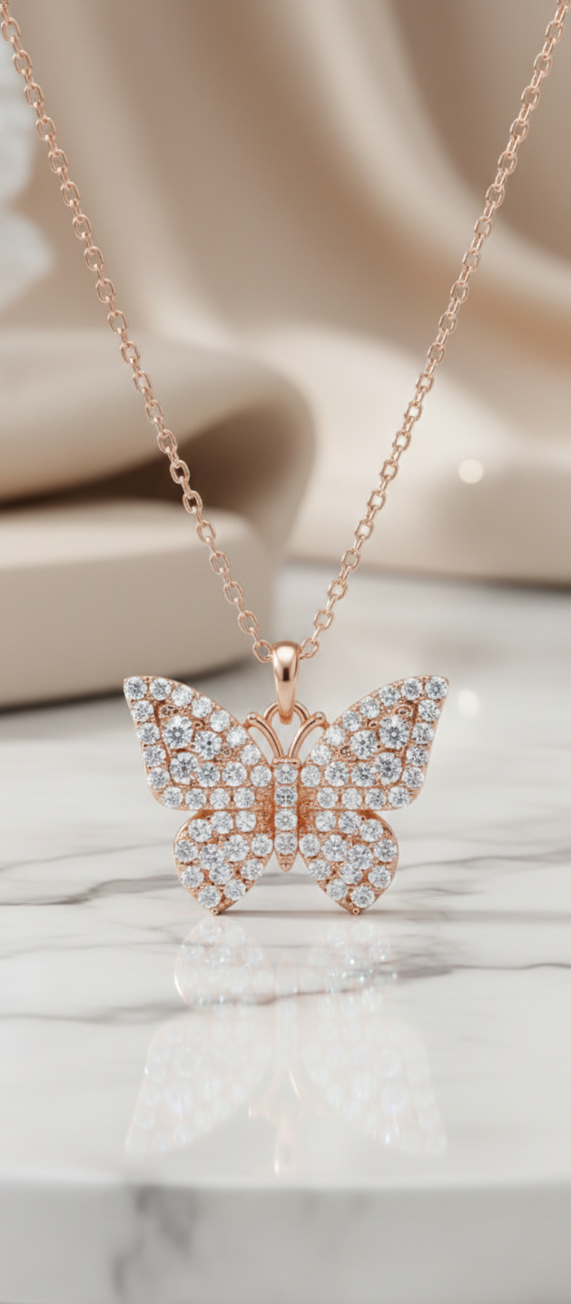 0.300 Ct Butterfly Pave Lab-Grown Diamond Necklace