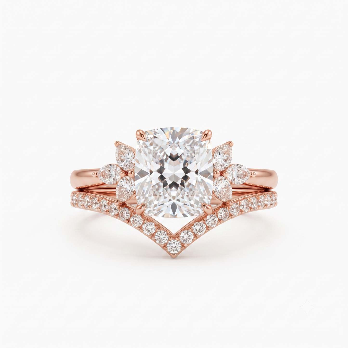 1.65 Ct Cushion Cut Diamond Bridal Set – Floral Halo Ring