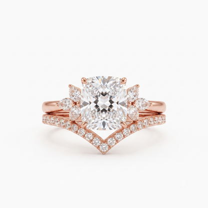 1.65 Ct Cushion Cut Diamond Bridal Set – Floral Halo Ring