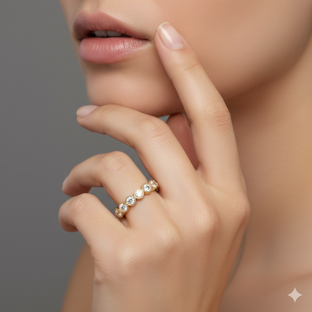 14K Solid Gold 1/4 ct Lab Grown Diamond Half Eternity Wedding Band