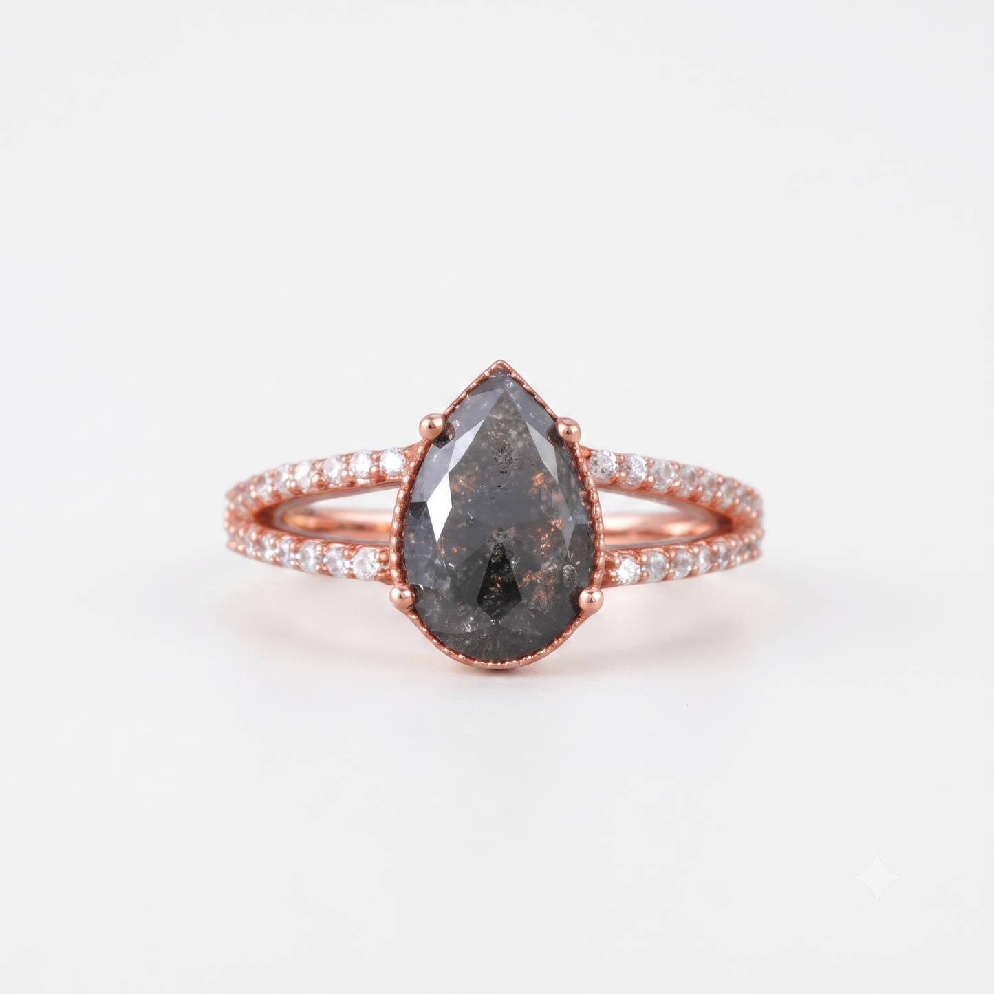 1.70ct Pear cut salt and pepper Diamond Ring