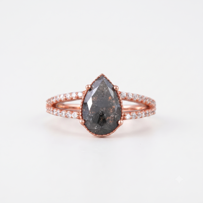 1.70ct Pear cut salt and pepper Diamond Ring