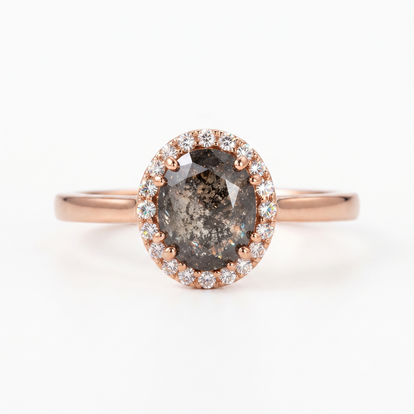 1.00ct Salt And Pepper Round Rose Cut Diamond Ring