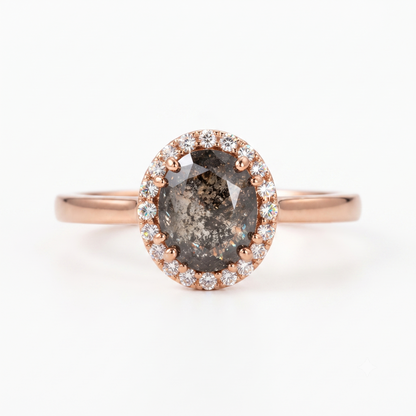 1.00ct Salt And Pepper Round Rose Cut Diamond Ring