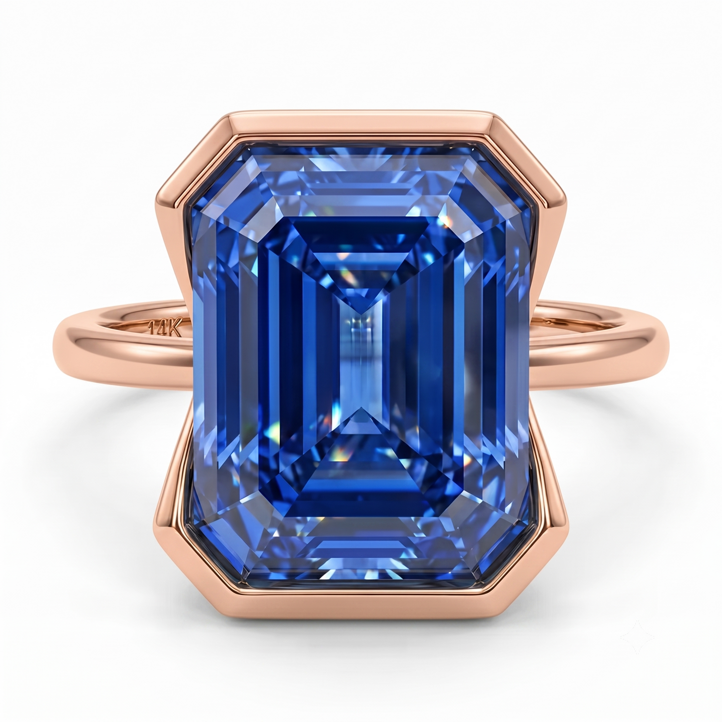 2.00ct Blue Emerald Cut Lab Sapphire Engagement Ring
