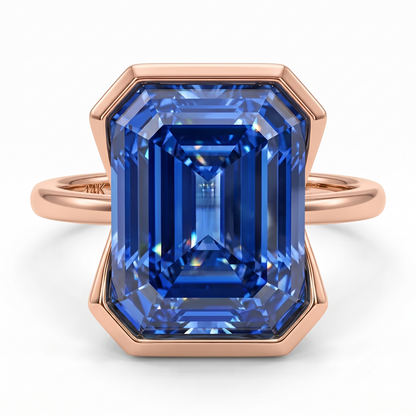 2.00ct Blue Emerald Cut Lab Sapphire Engagement Ring