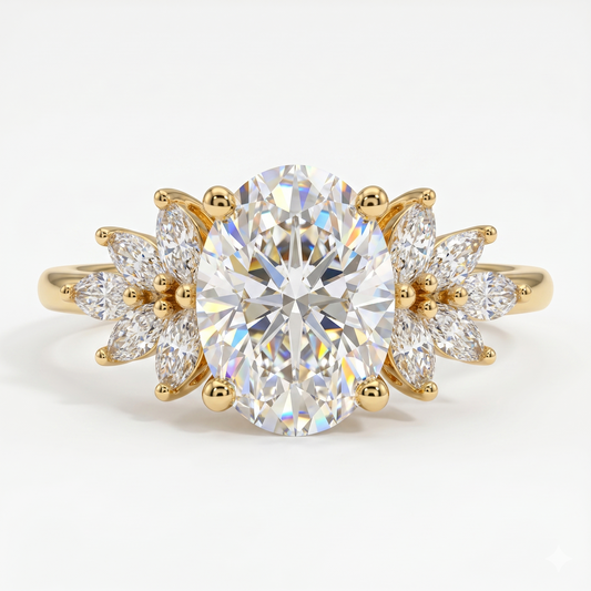 1.65 Ct Oval Diamond Cluster Engagement Ring – Lab-Grown Brilliance