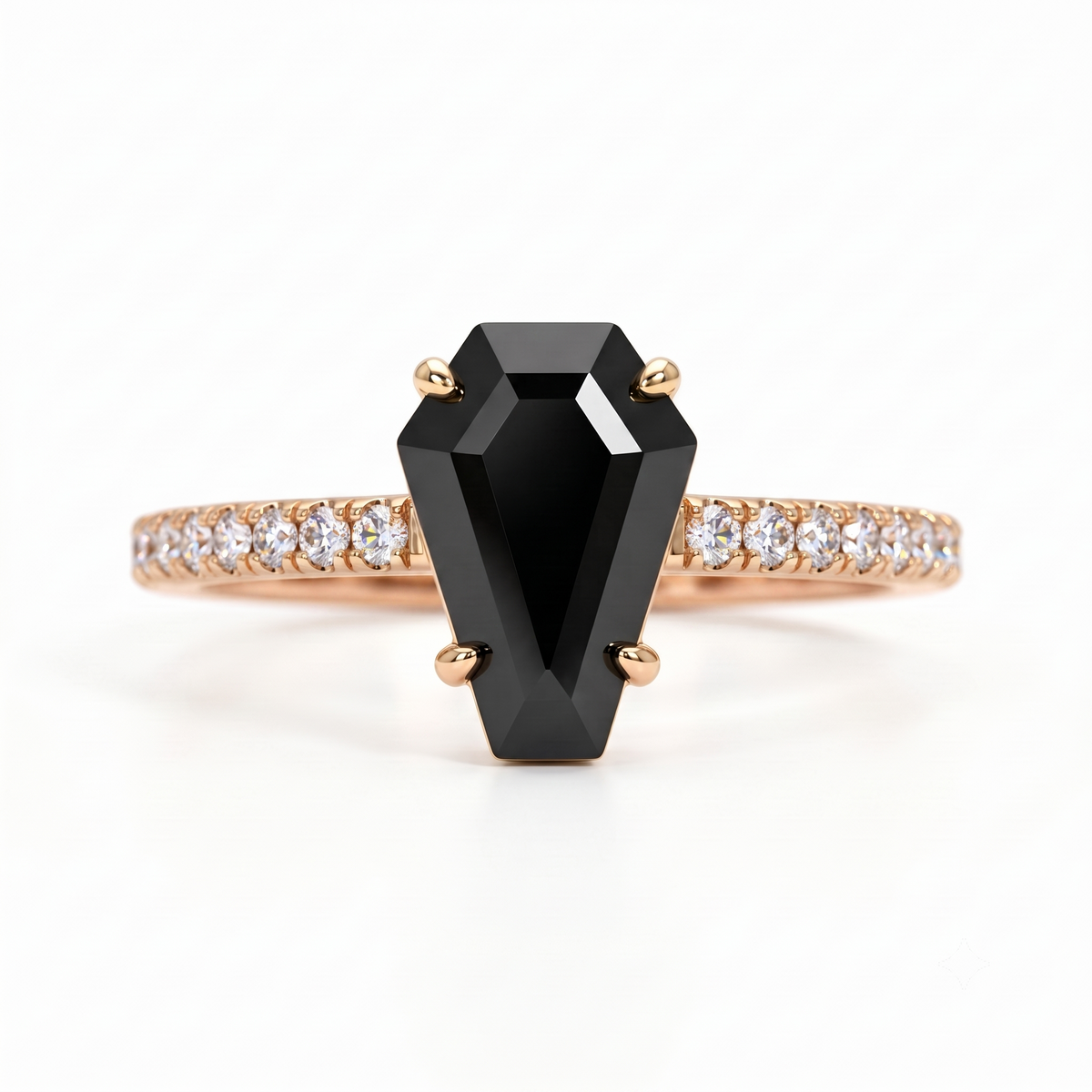 Coffin Black Diamond Ring, Black Coffin Diamond Engagement Ring