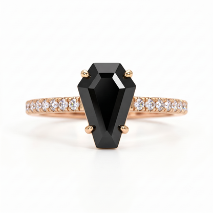 Coffin Black Diamond Ring, Black Coffin Diamond Engagement Ring