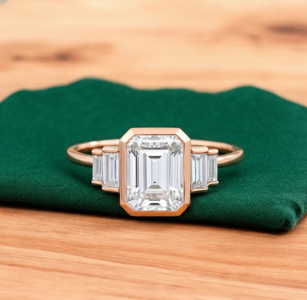 2.05 ct Bezel-Set Emerald Cut Lab Grown Diamond Engagement Ring
