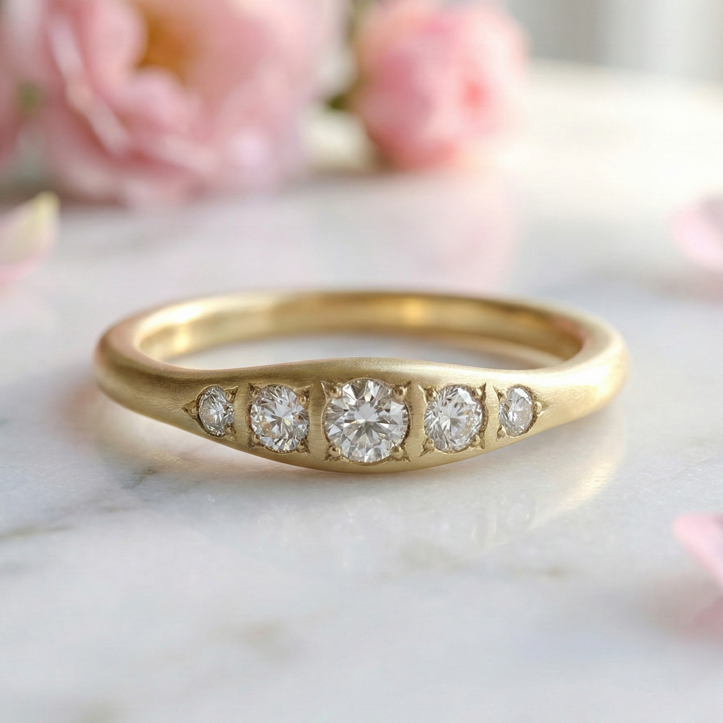 0.12 Ct Lab-Grown Diamond Five-Stone Ring – 14K Gold Band