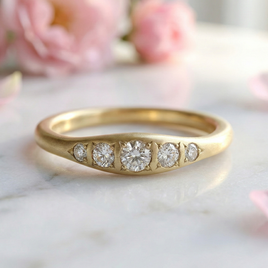 0.12 Ct Lab-Grown Diamond Five-Stone Ring – 14K Gold Band