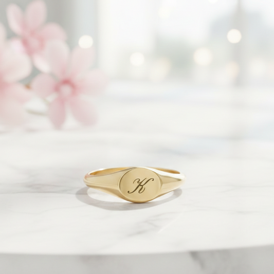 14K Solid Gold Custom Initial Signet Ring – Personalized