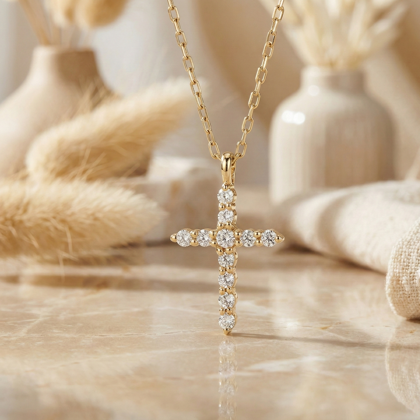 0.150 Ct Dainty Cross Pendant Necklace