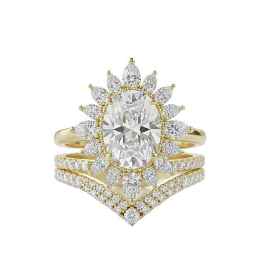 2.70 Ct Oval Cut Lab-GrownBridal Ring Set Floral Halo