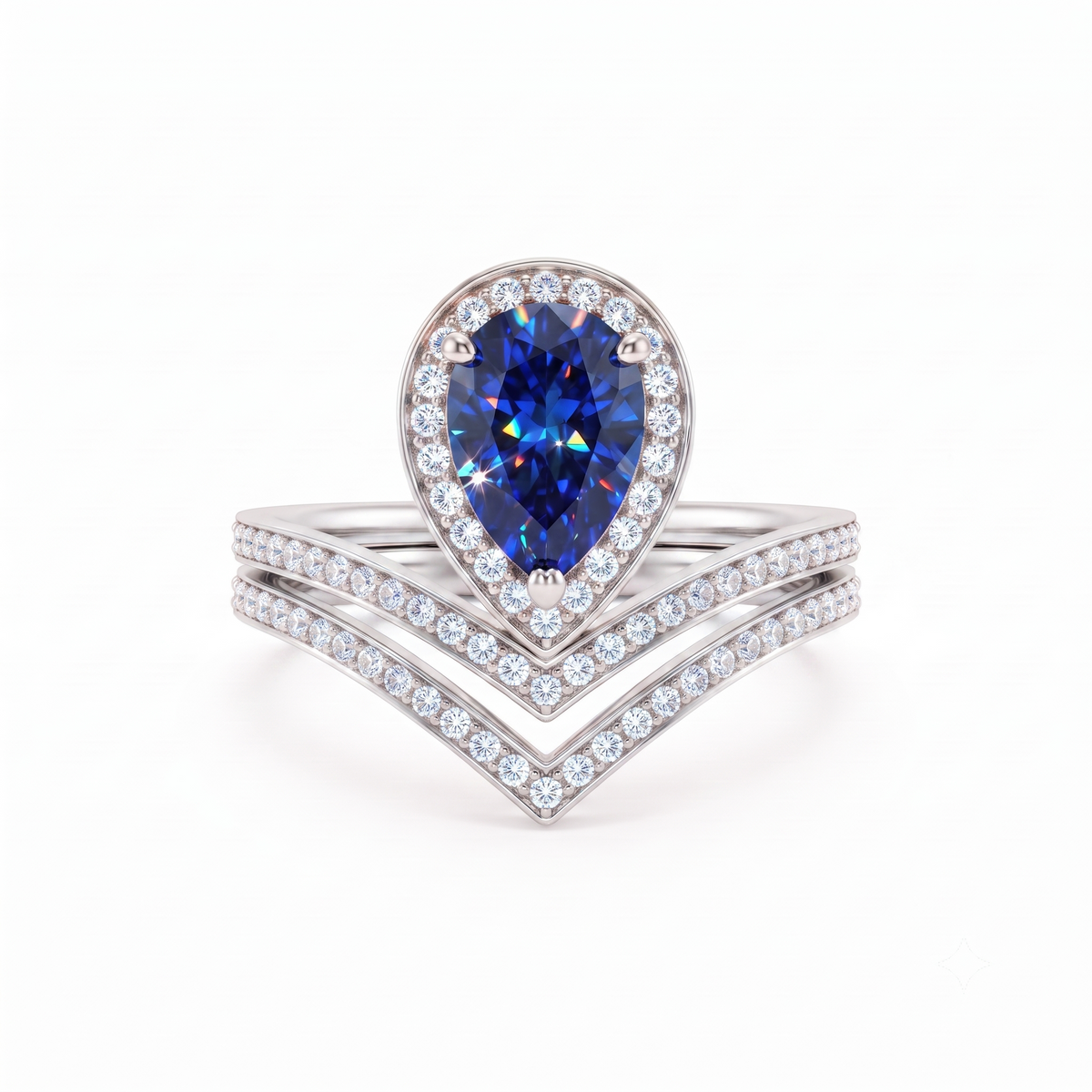 Vintage Pear Cut Cluster Blue Engagement Ring