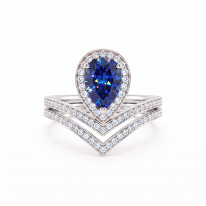 Vintage Pear Cut Cluster Blue Engagement Ring