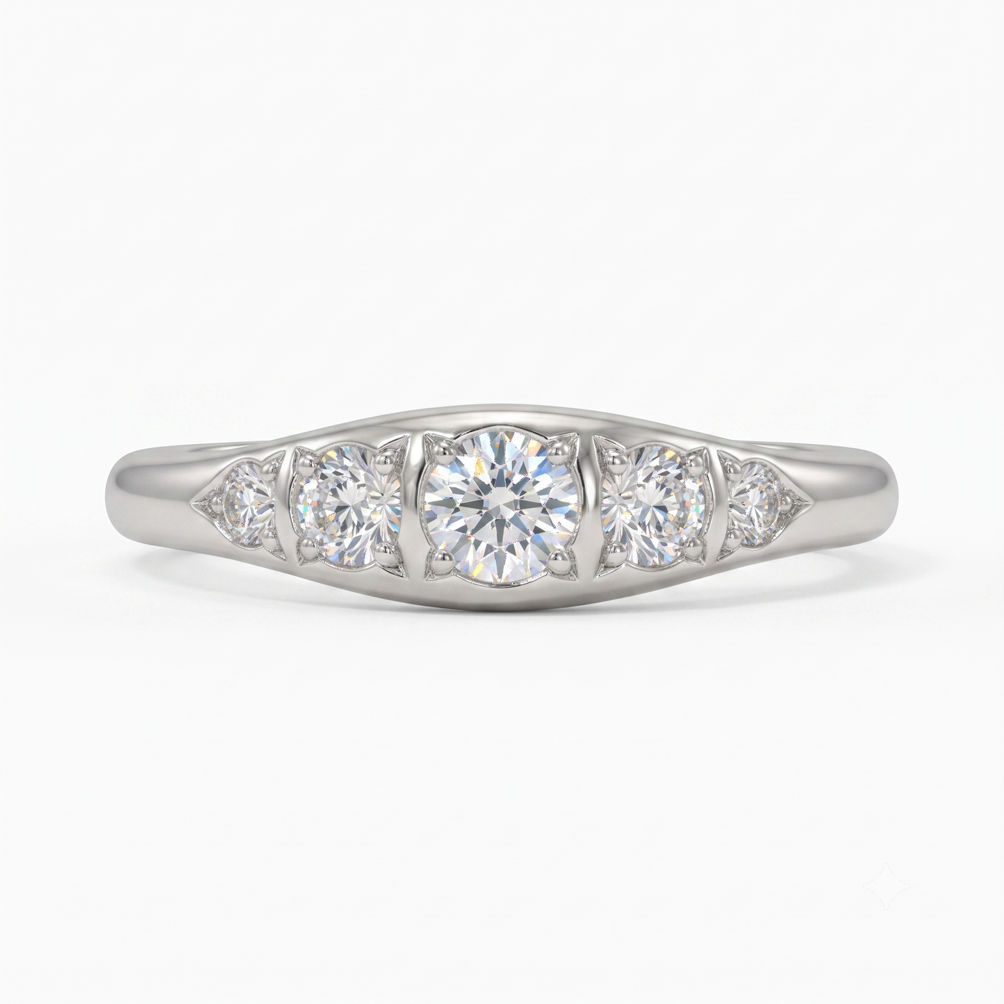 0.120 ct Five Stone Lab Grown Diamond Ring, 14K Gold Diamond Wedding Band