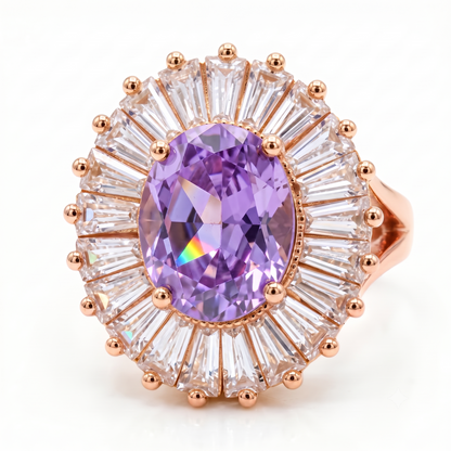 5.110 CT Oval Amethyst Halo Engagement Lab Grown Diamond
