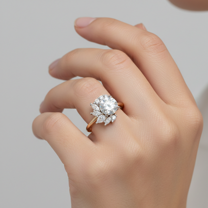 1.30CT Round Cut Cluster Engagement Ring