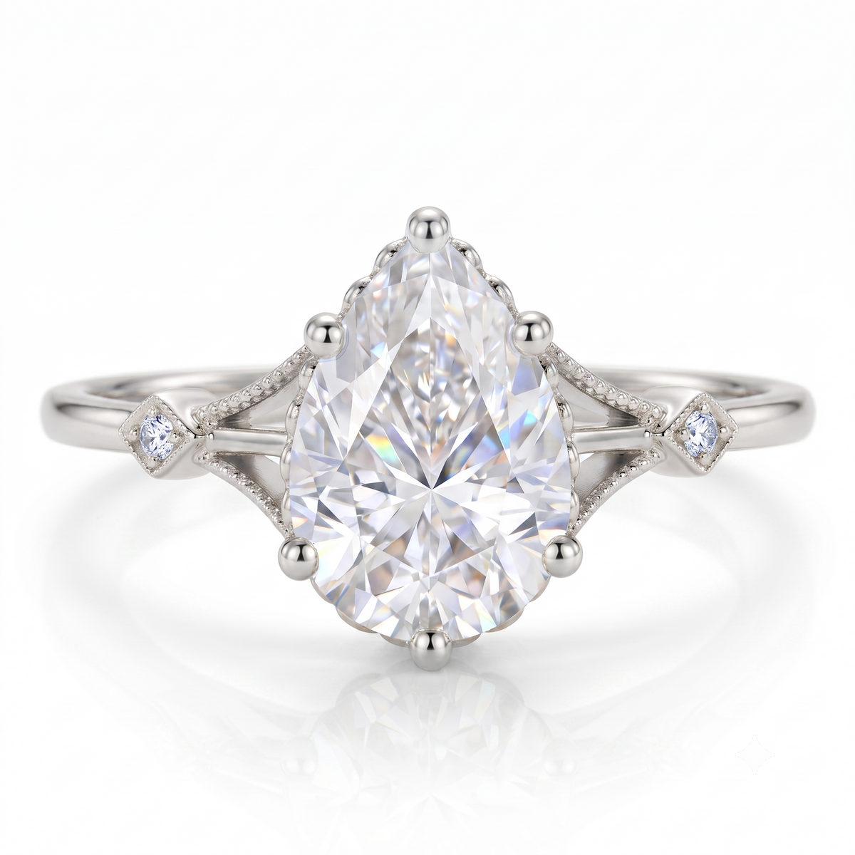 2.0ct Pear Cut Lab Grown Diamond Engagement Ring • Vintage Art Deco Inspired Ring