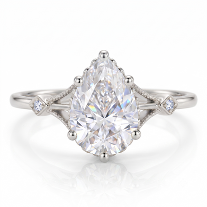 2.0ct Pear Cut Lab Grown Diamond Engagement Ring • Vintage Art Deco Inspired Ring
