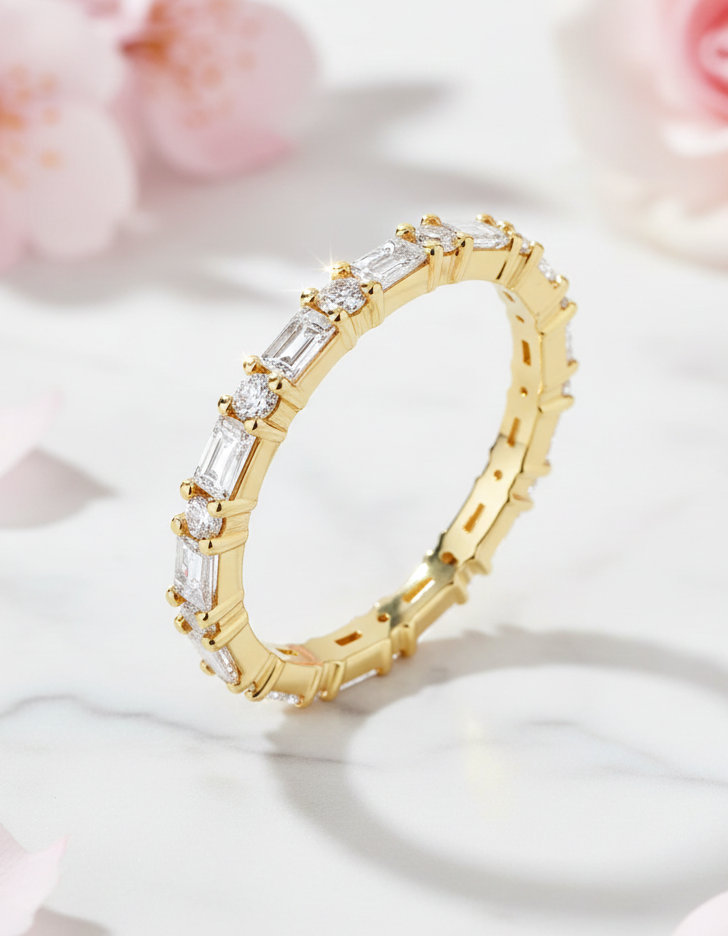 1.00 Ct Round & Baguette Lab Diamond Eternity Band – 14K Gold