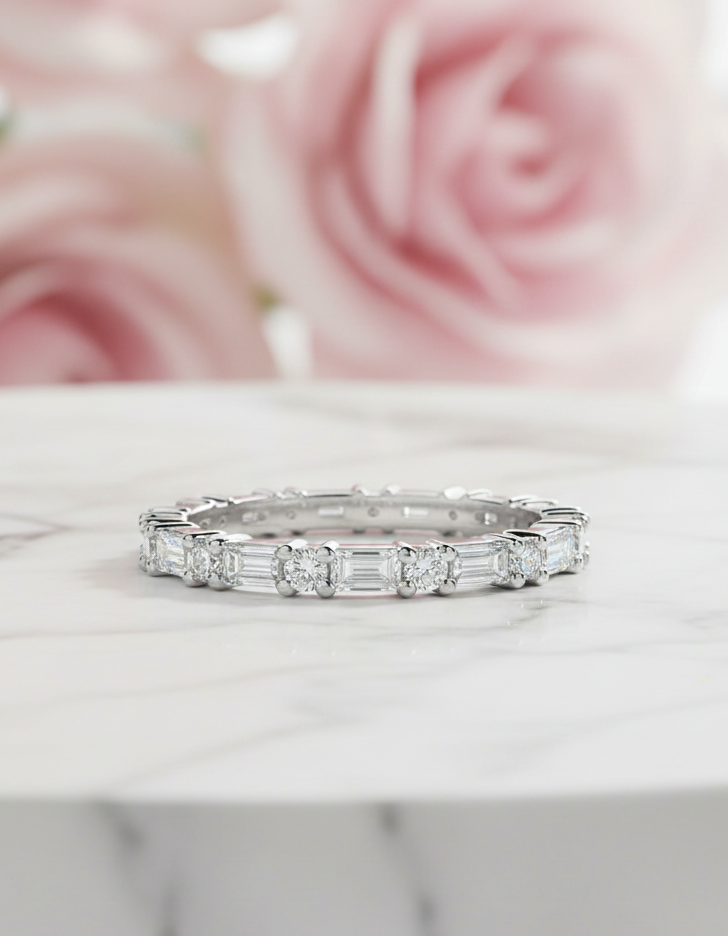 1.00 Ct Round & Baguette Lab Diamond Eternity Band – 14K Gold