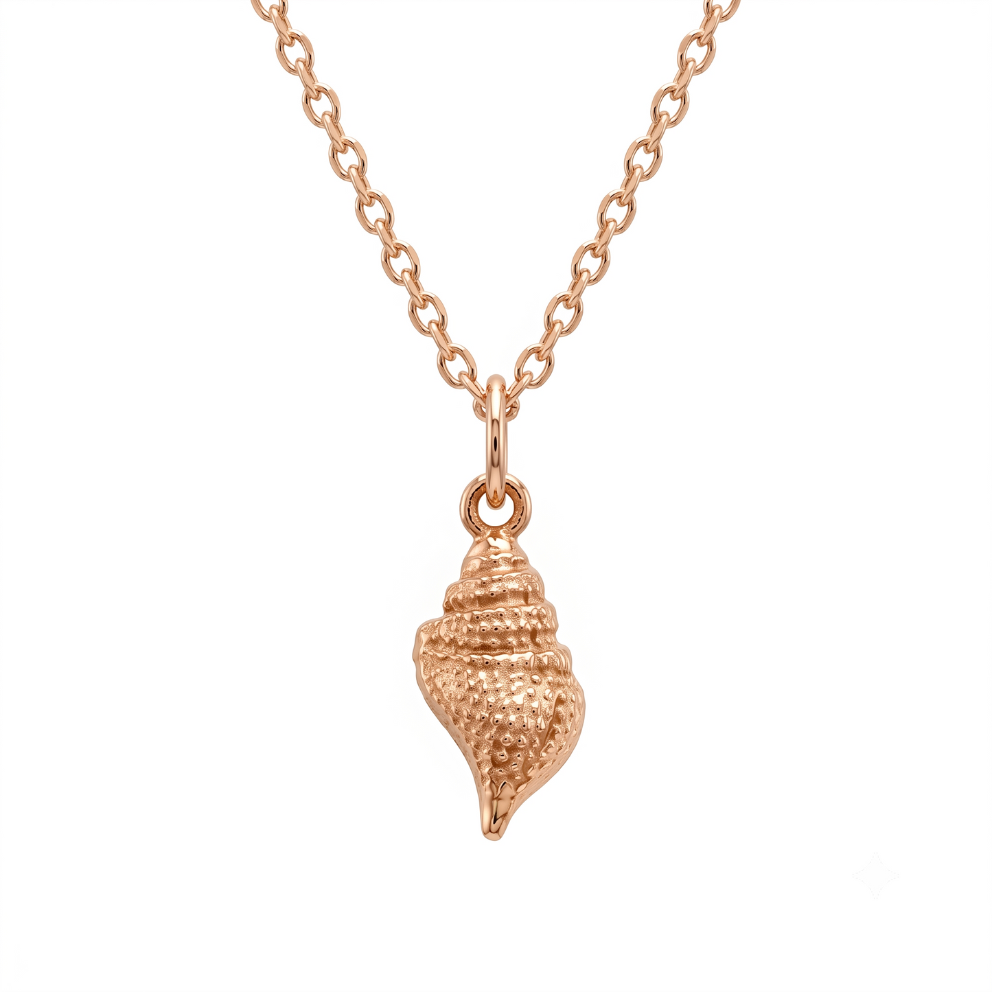 14K Solid Gold Sea Shell Charm Pendant Necklace