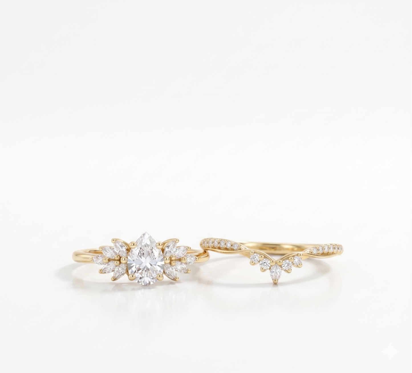 1.60 Ct Pear Lab-Grown Bridal Set – Leaf Cluster Engagement Ring