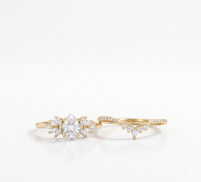 1.60 Ct Pear Lab-Grown Bridal Set – Leaf Cluster Engagement Ring