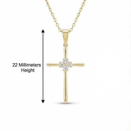 0.40 CT Lab-Grown Cross Pendant Necklace - 14K Solid Gold