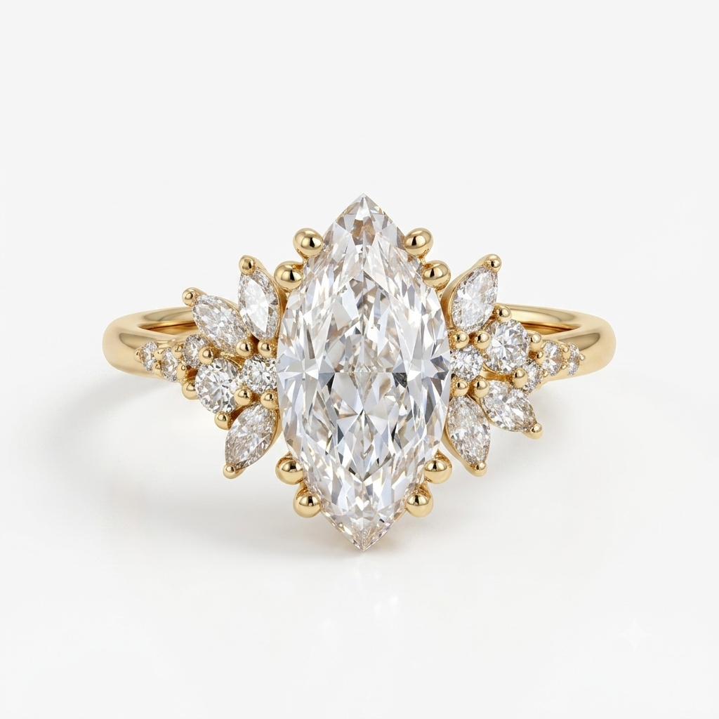 1.50ct Marquise Cut Lab Grown Cluster Engagement Ring • Vintage Art Deco Promise Ring