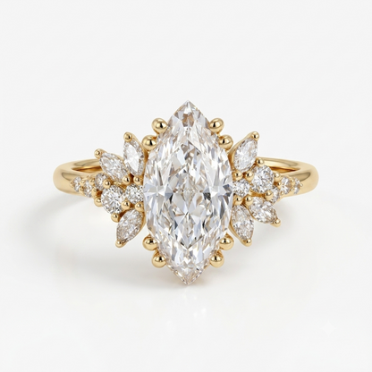 1.50ct Marquise Cut Lab Grown Cluster Engagement Ring • Vintage Art Deco Promise Ring