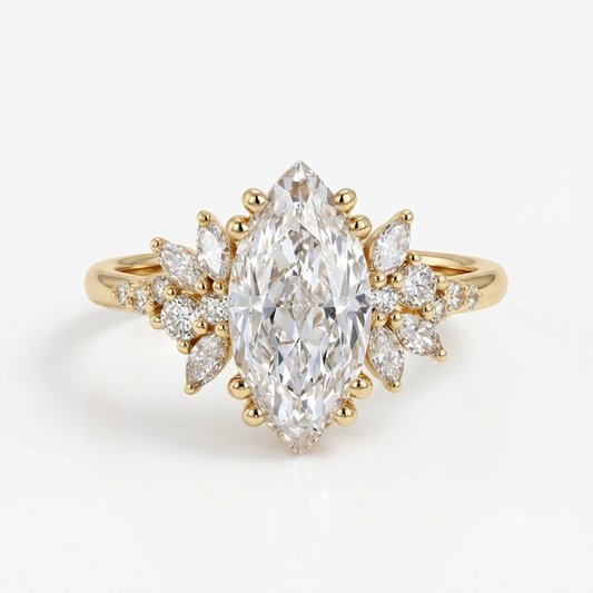 1.50ct Marquise Cut Lab Grown Cluster Engagement Ring • Vintage Art Deco Promise Ring
