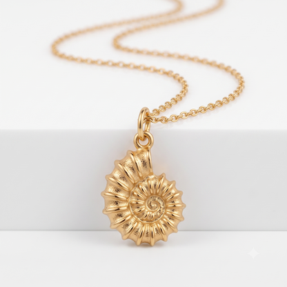 14K Gold Nautilus Shell Necklace - Spiral Shell Pendant