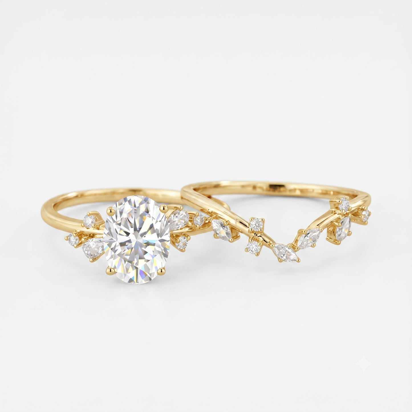 Vintage Oval Cut Moissanite Engagement Ring Set Uniqied Leaf and Vine Twisted Design Ring