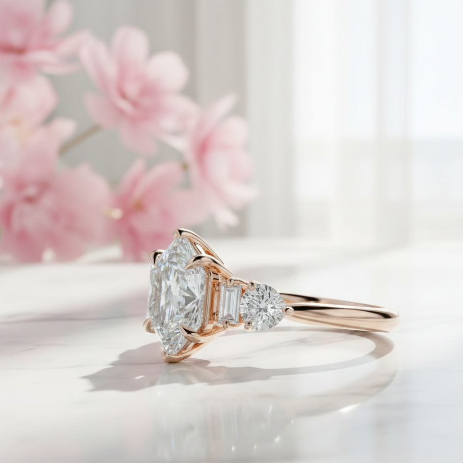 1.650ct Hexagon Lab-Grown Diamond Three Stone Engagement Ring