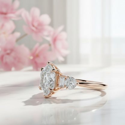 1.650ct Hexagon Lab-Grown Diamond Three Stone Engagement Ring